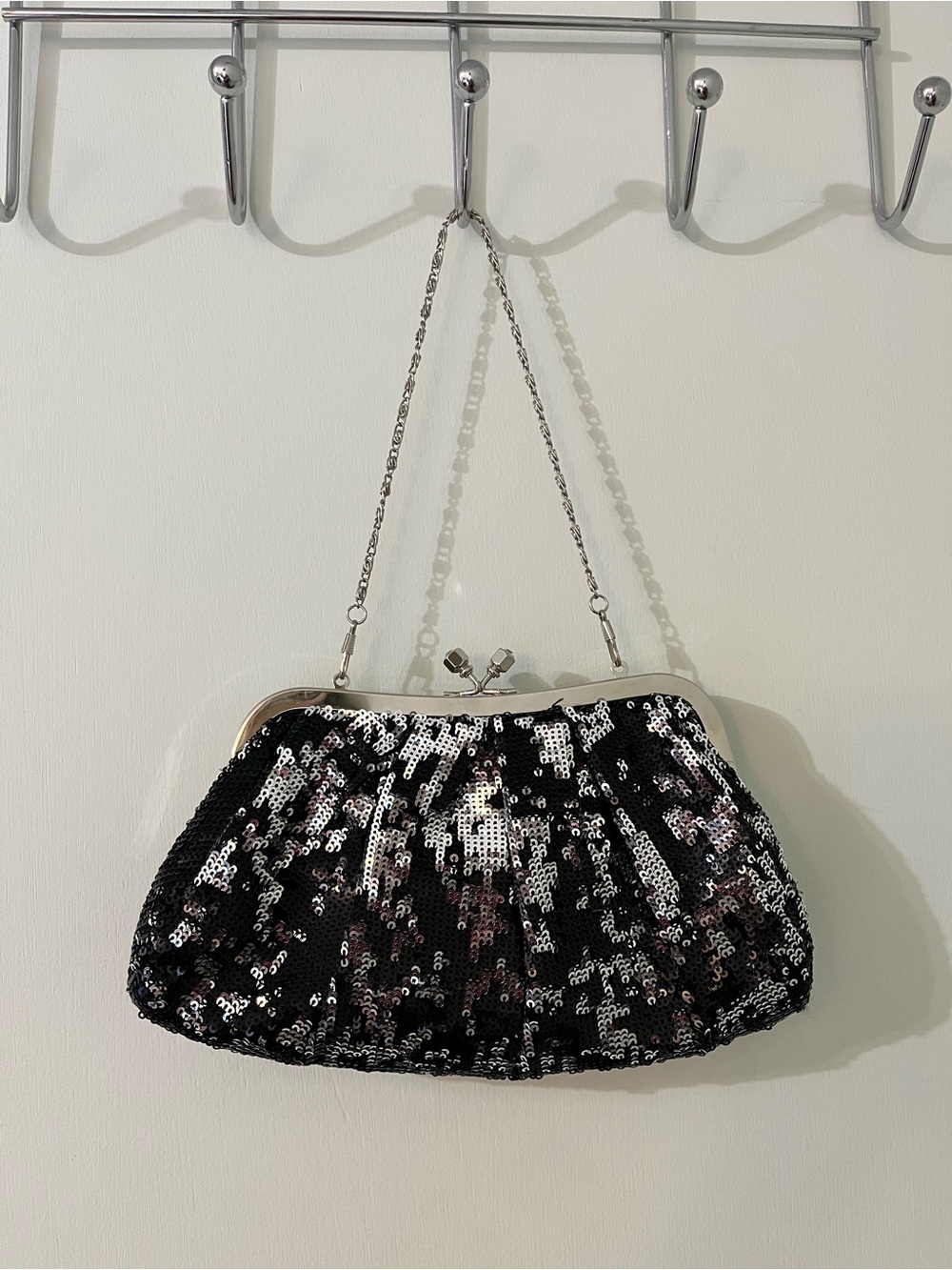 Black and Silver Sequin Evening Clutch, Handbag or Shoulder Bag versatile!